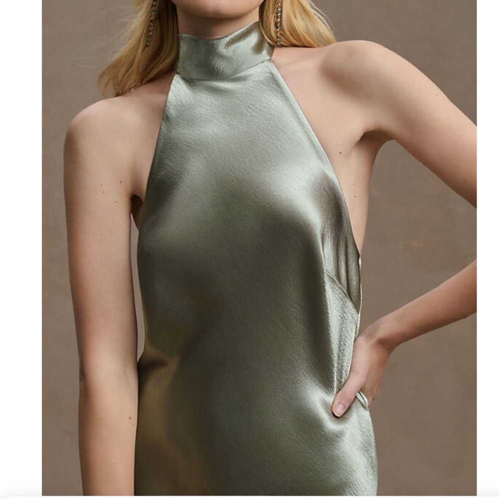 Sachin & Babi Sadie Halter Tie-Neck Hammered Satin Gown
